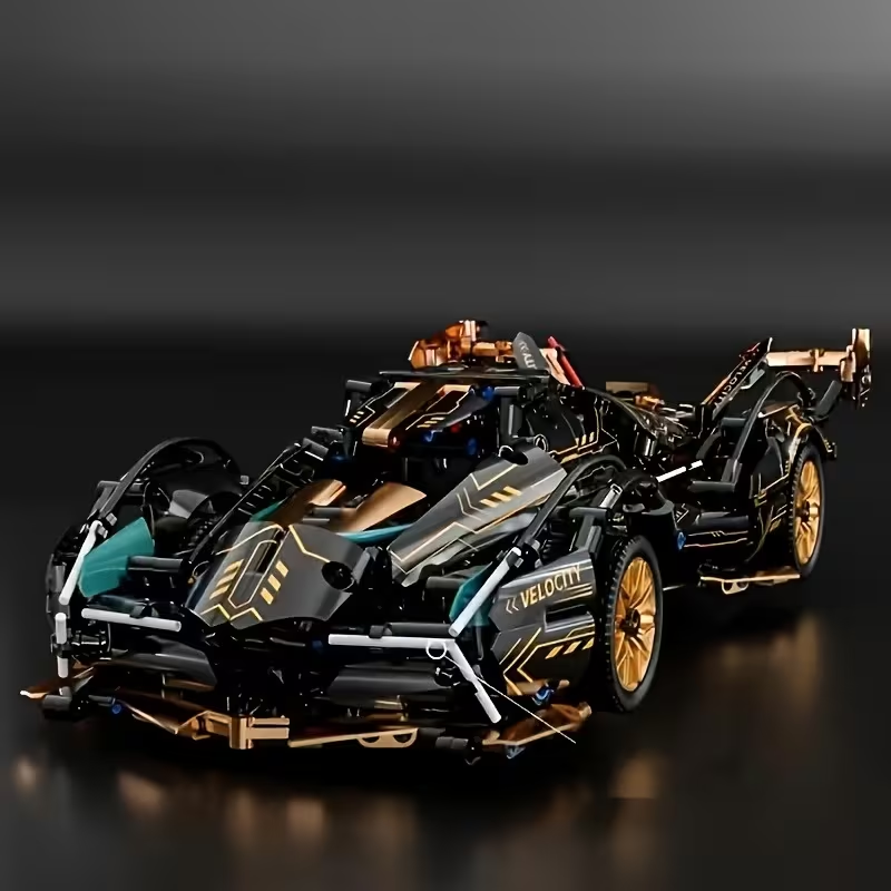 Limited Edition Supercar Model Set, Sleek Black and Golden Color Scheme, DIY Mechanical Assembly, High-Quality ABS Plastic, Stackable Vehicle Set, Suitable for Ages 6+, Building Block Set, Model Making, Boys' Car Toy