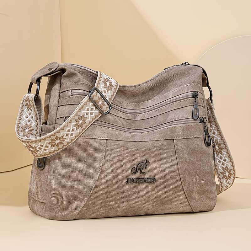 Vintage Style Shoulder Bag for Women, Solid Color, Casual Occasion Handbag with Zipper Closure