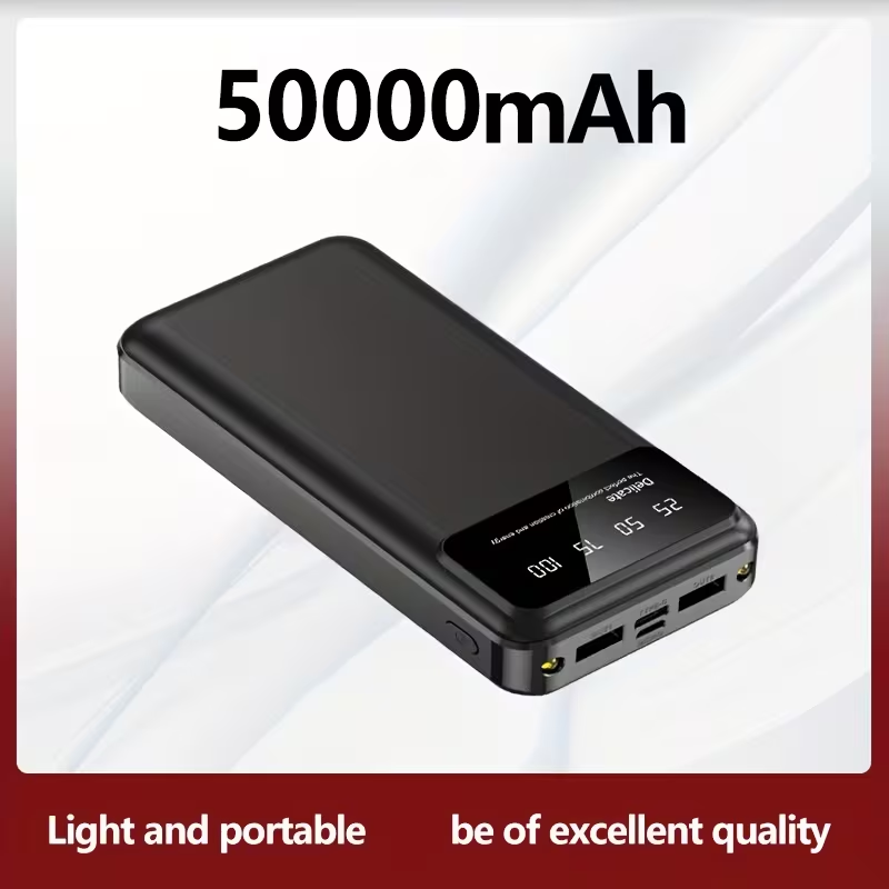 A Portable Power Bank with a Capacity of 50000Mah, Suitable for Charging Mobile Phones And Android Devices, Featuring an LED Display for Power Output And a Flashlight, Ideal for Outdoor Travel As an Emergency Power Source, Backup Battery Pack