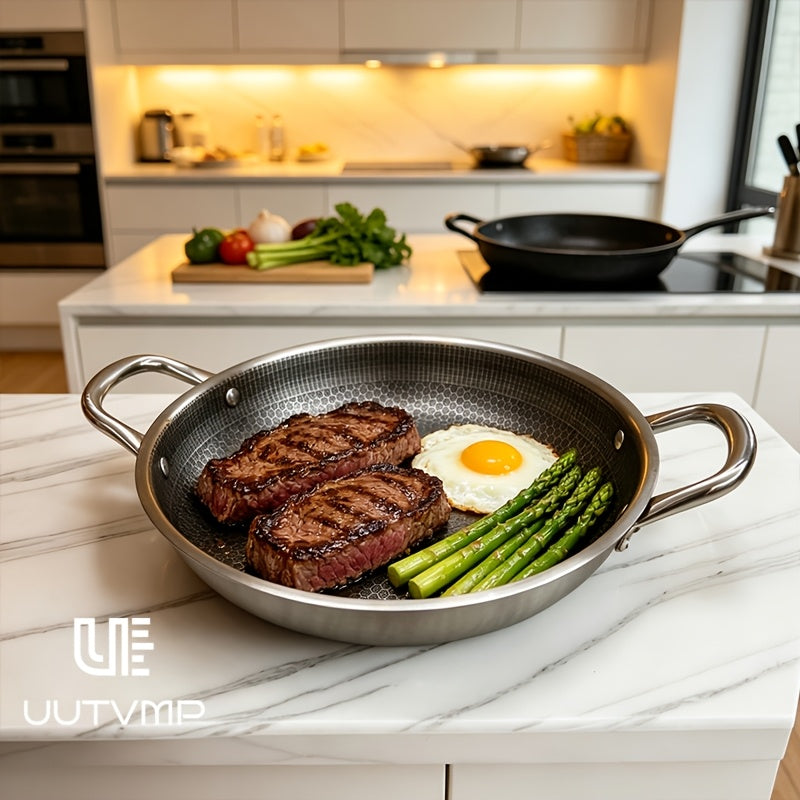 Honeycomb stainless steel double ear frying pan, with a diameter of 11.02 inches, honeycomb scratch resistant and non stick inner wall