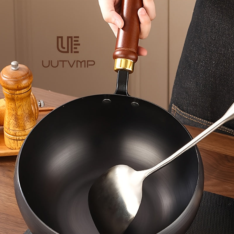Deepening flat bottomed non stick iron pan, 24cm/9.44inch household deep frying pan, one-piece forged thickened substrate