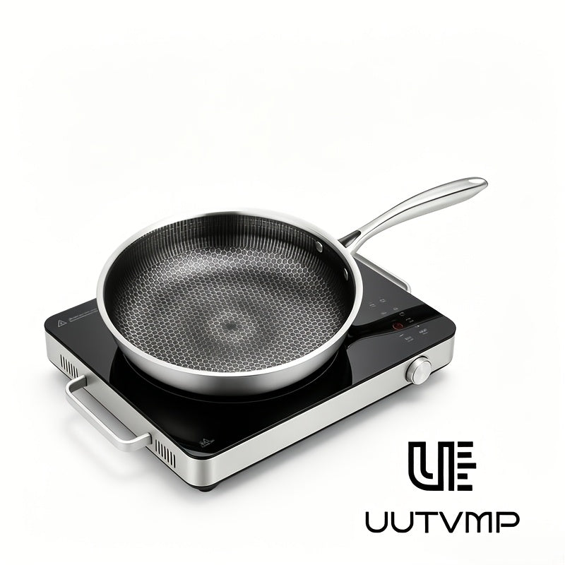 Stainless steel honeycomb frying pan kitchen utensil, thickened high-quality stainless steel with integrated solid steel handle, 3D suspended honeycomb, physically non stick and non chemical coating, scratch resistant and wear-resistant