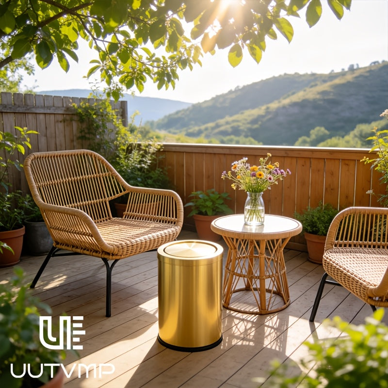Customized for high-end use 9L gold plated luxury covered garbage bin, silent shaking lid garbage bin, villa luxury bathroom living room anti fingerprint waterproof garbage bin
