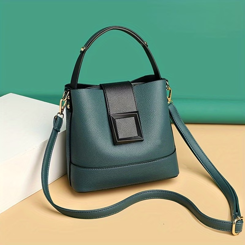 Elegant Solid Bucket Bag with Adjustable Shoulder Strap - Ladies' Multi-Functional Body And Handbag, Lightweight with Zipper Closure