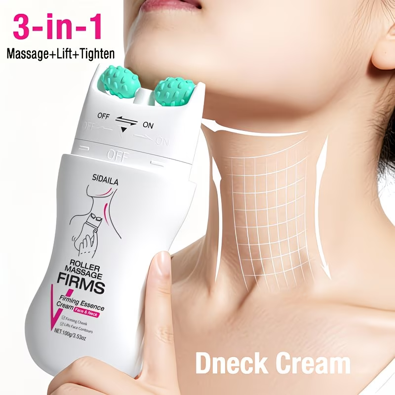 Instant Lifting & Firming Neck Wrinkle Cream with V-Shaped Roller, Neck & Face Cream, Skincare, Lifting, Firming, Smoothing, Minimizes Wrinkles/Fine Lines, 2-in-1: Hydrating & Firming, Hydrolyzed Collagen, Retinol, Niacinamide, Shea Butter