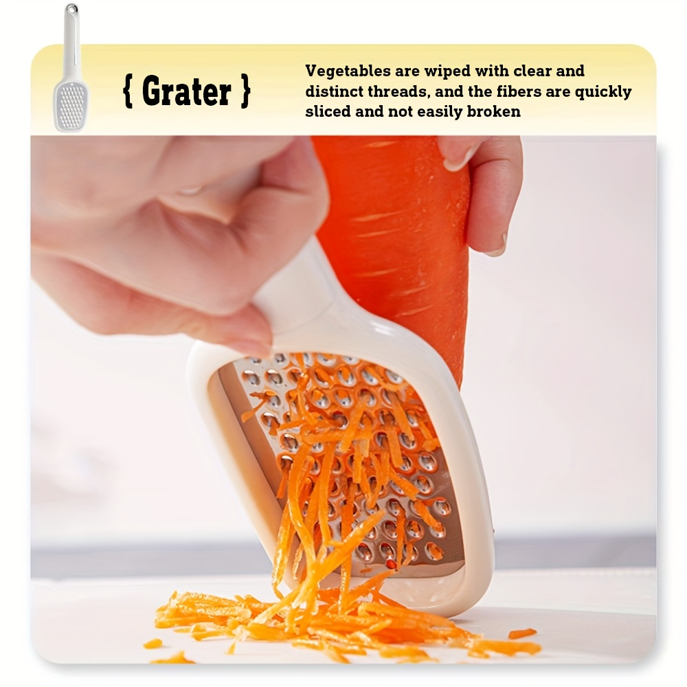 6pcs Multi-piece kitchen tool set, including a strainer, peelers (both vertical and horizontal), grater, bottle opener, and egg beater.