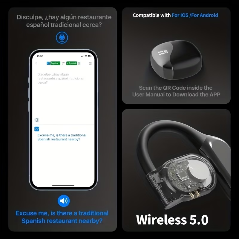 Real-Time Languages Smart AI Translation Earbuds - Translate In Real-Time, Providing Precise Simultaneous Interpretation to Eliminate Language Obstacles for Seamless Business Trips, Social Interactions, Education, Work, And Conferences