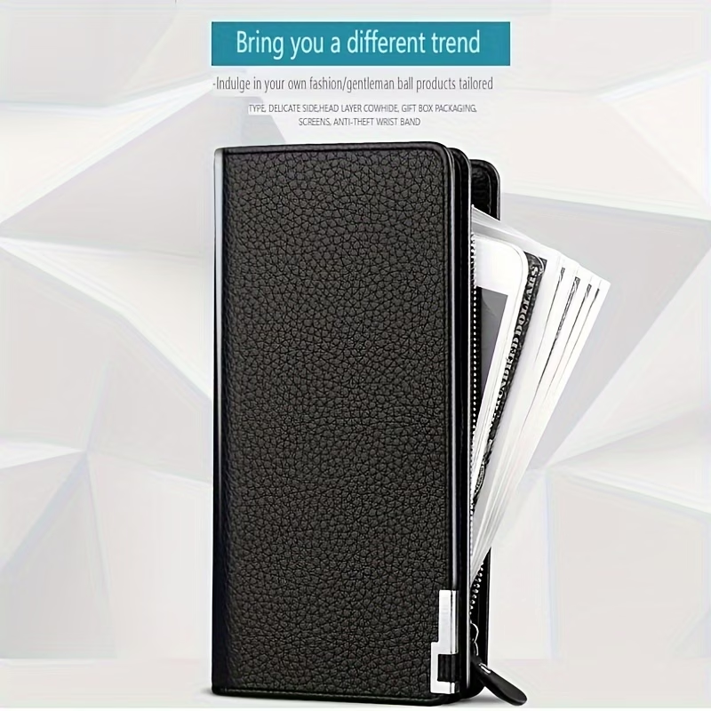 1pc Men's Wallet, Long Large Capacity Casual Trendy Mobile Phone Card Bag, Driver's License Zipper Faux Leather Bag,  Open-mouth