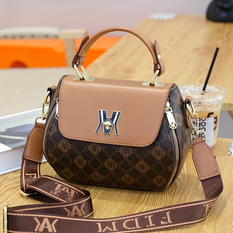 Vintage Letter Print Satchel Bag, Classic Colorblock Shoulder Handbag, Synthetic with Feature, Adjustable Strap, Zipper Closure, Polyester Lining, Paint Detail, Occasion-Ready