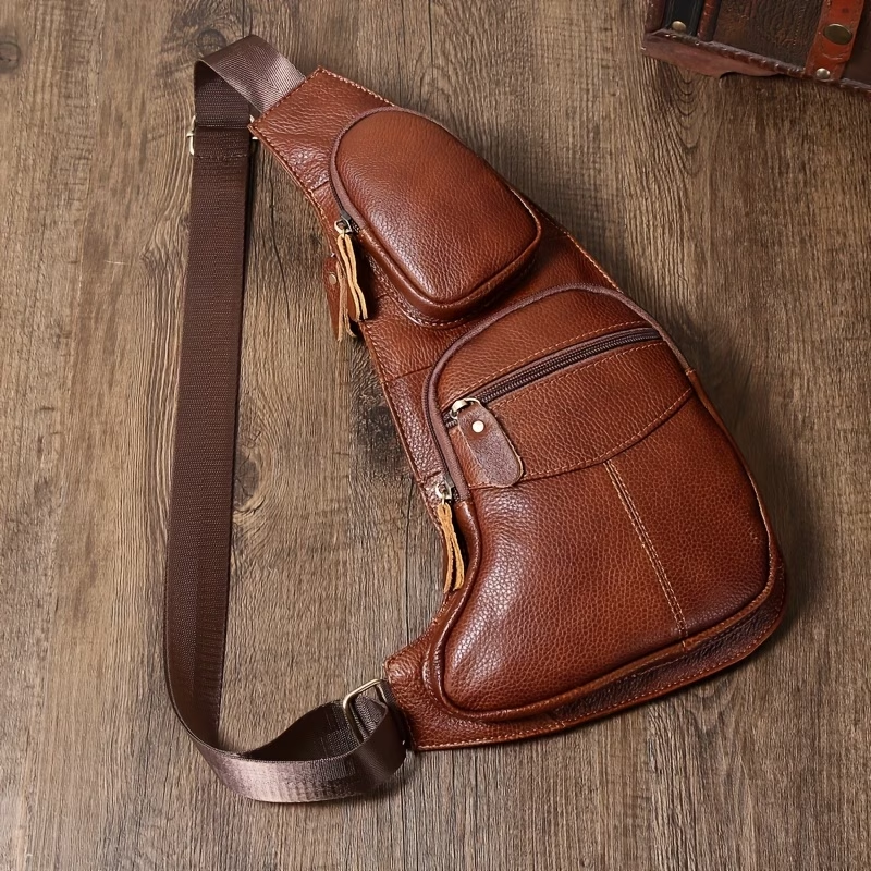 Vintage Genuine Leather Sling Bag Bags for Men Women Backpack Shoulder Messenger Crossbody Outdoor Travel Hiking Camping Tactical Chest Pack Daypack