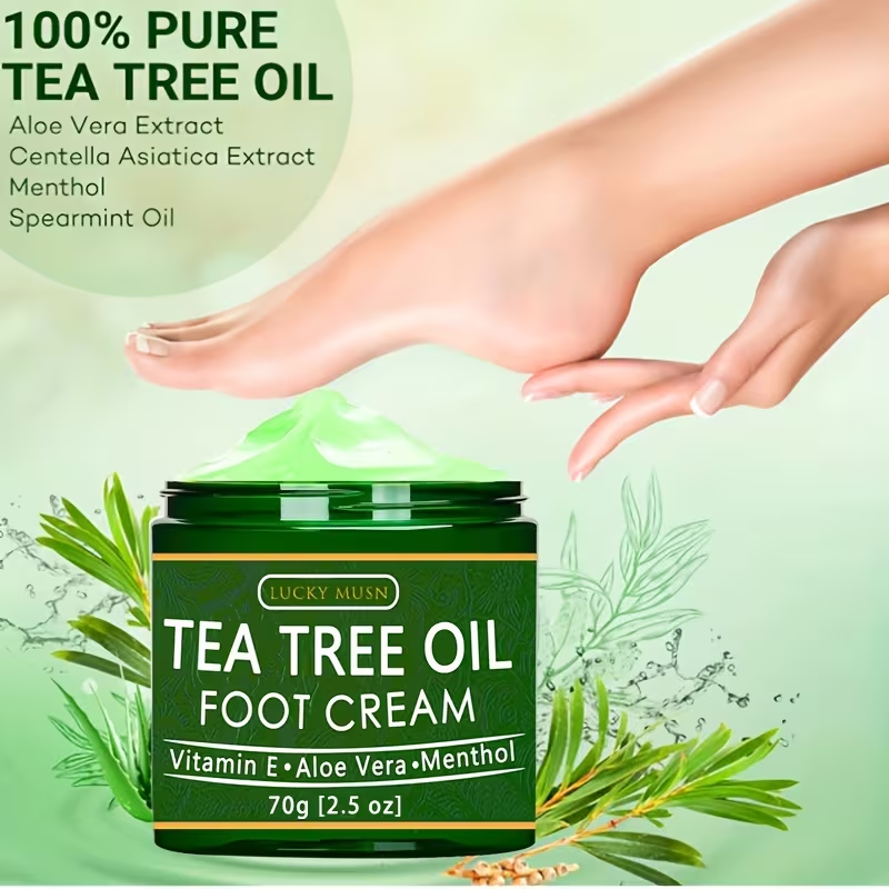 LUCK MUSN Tea Tree Oil Foot Cream - 2oz with Aloe Vera, Hyaluronic Acid & Honey, Suitable for Dry Skin, Suitable for All Skin Types