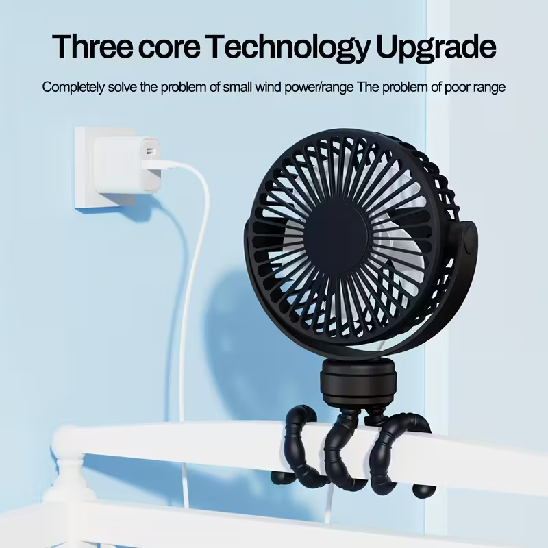 1pc Portable Stroller Fan, Battery-Powered Clip Fan with Detachable Face Cover, 3-Speed Adjustable, USB Rechargeable 360° Desktop Fan, Handheld Fan, Multi-Function Flexible Stand for Various Usage Scenarios