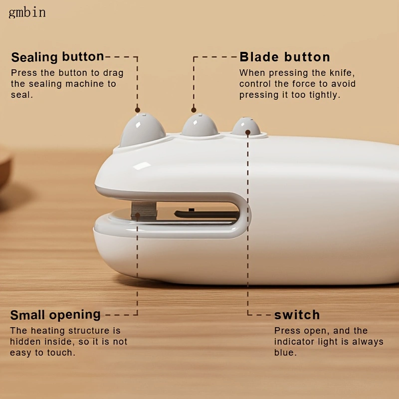 Mini sealing machine, small household rechargeable plastic sealer, food moisture-proof and freshness-preserving hand-operated sealing machine, dual-purpose sealing machine, long battery life, compact and portable.