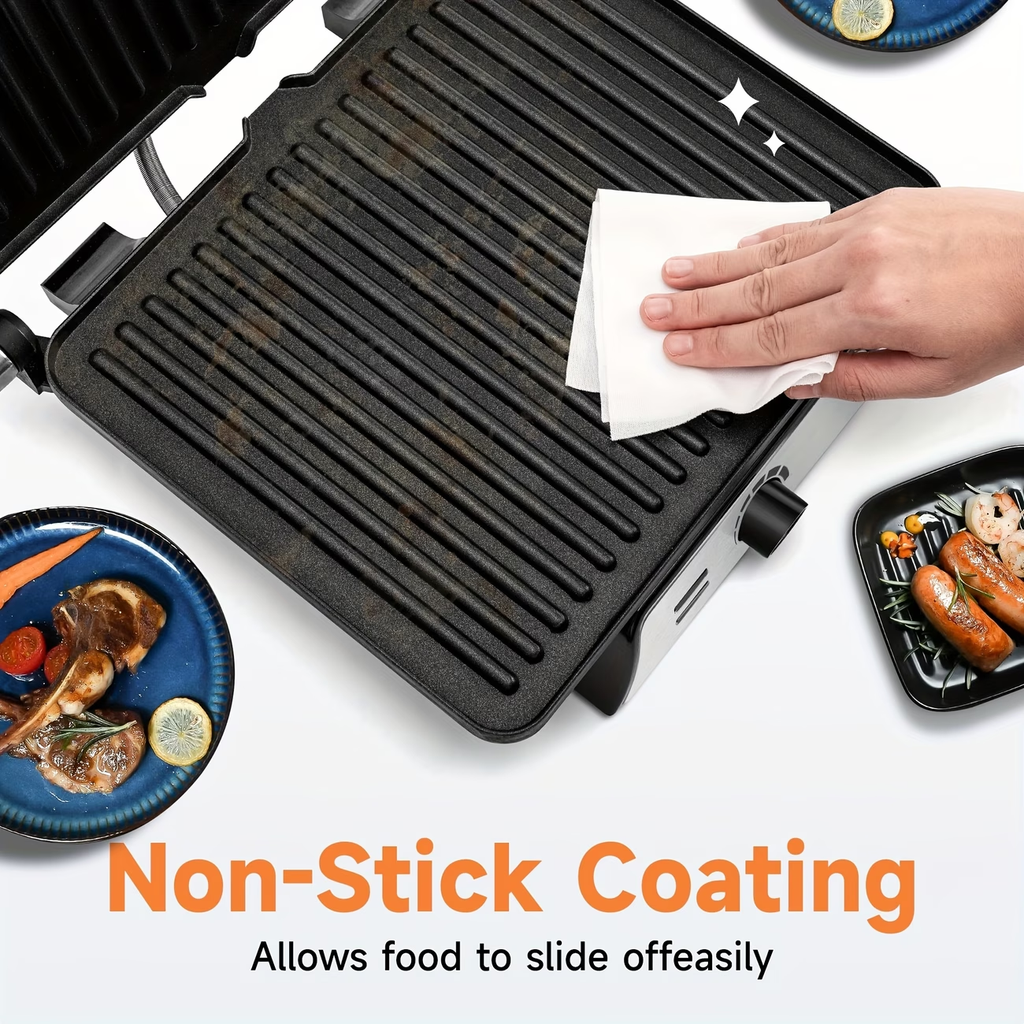 3-in-1 Electric Indoor Grill - Panini Press with Non-Stick Cooking Plates, Opens 180-Degree Gourmet Sandwich Maker, Floating Hinge Fits All Foods, Panini Press Grill with Grease Tray