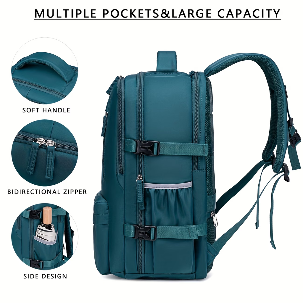 Airline-Approved Large Capacity Travel Backpack with 16" Laptop Compartment, Shoe Pocket & Multi-Pocket Organizer - Durable 180° Open Top, USB Charging, 360° Spinner Wheels for Business, Gym, School, Travel Backpack