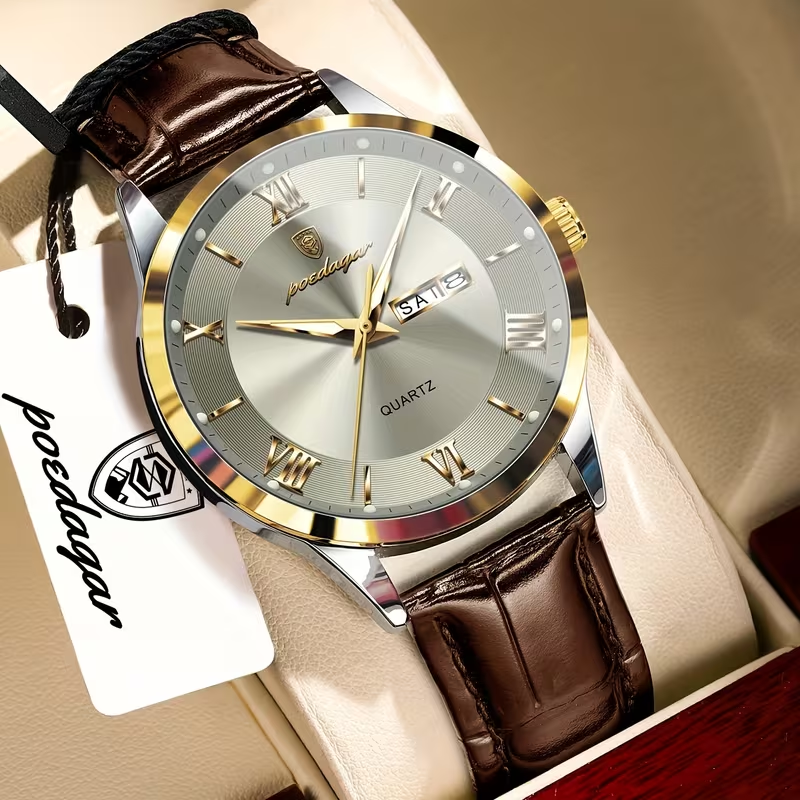 Luxury Business Men's Watch with Luminous Waterproof Calendar, Casual Quartz Men's Wristwatch