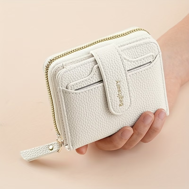 New Style Solid Color Wallet with Lychee Texture, Multiple Card Slots, Small Women'S Bag, Thickened Korean Version, Fashionable And Compact Coin Purse for Women.