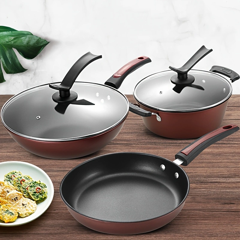 3-piece cookware set: wok, frying pan, and saucepan