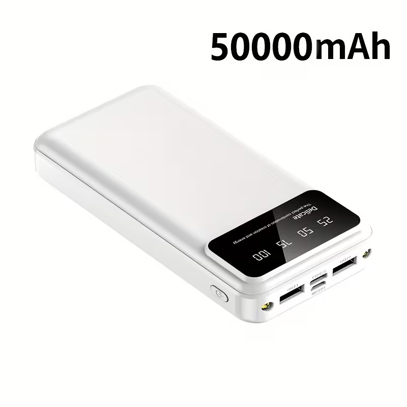 A Portable Power Bank with a Capacity of 50000Mah, Suitable for Charging Mobile Phones And Android Devices, Featuring an LED Display for Power Output And a Flashlight, Ideal for Outdoor Travel As an Emergency Power Source, Backup Battery Pack