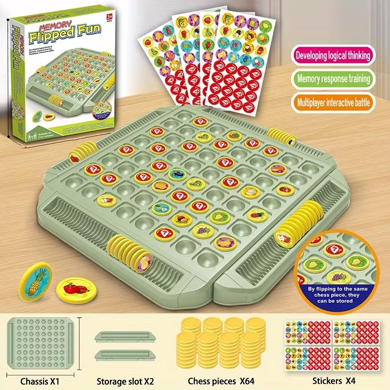 Toy Puzzle Fruit Flip Memory Chess Board Game, Flip Memory Battle Game, Exercising Hand-Eye Coordination Memory And Concentration Educational Toy, Suitable for 2-4 People to Play