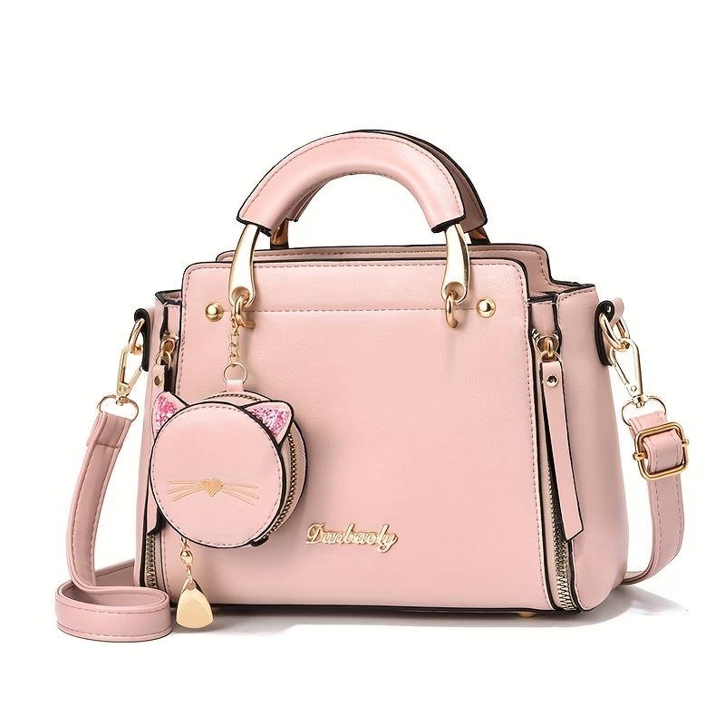 Small Purses And Handbags for Women  Ladies Top Handle Satchel Purses Girls Shoulder Bags Fashion Mini Totes Bags with Cute Kitten Pendant