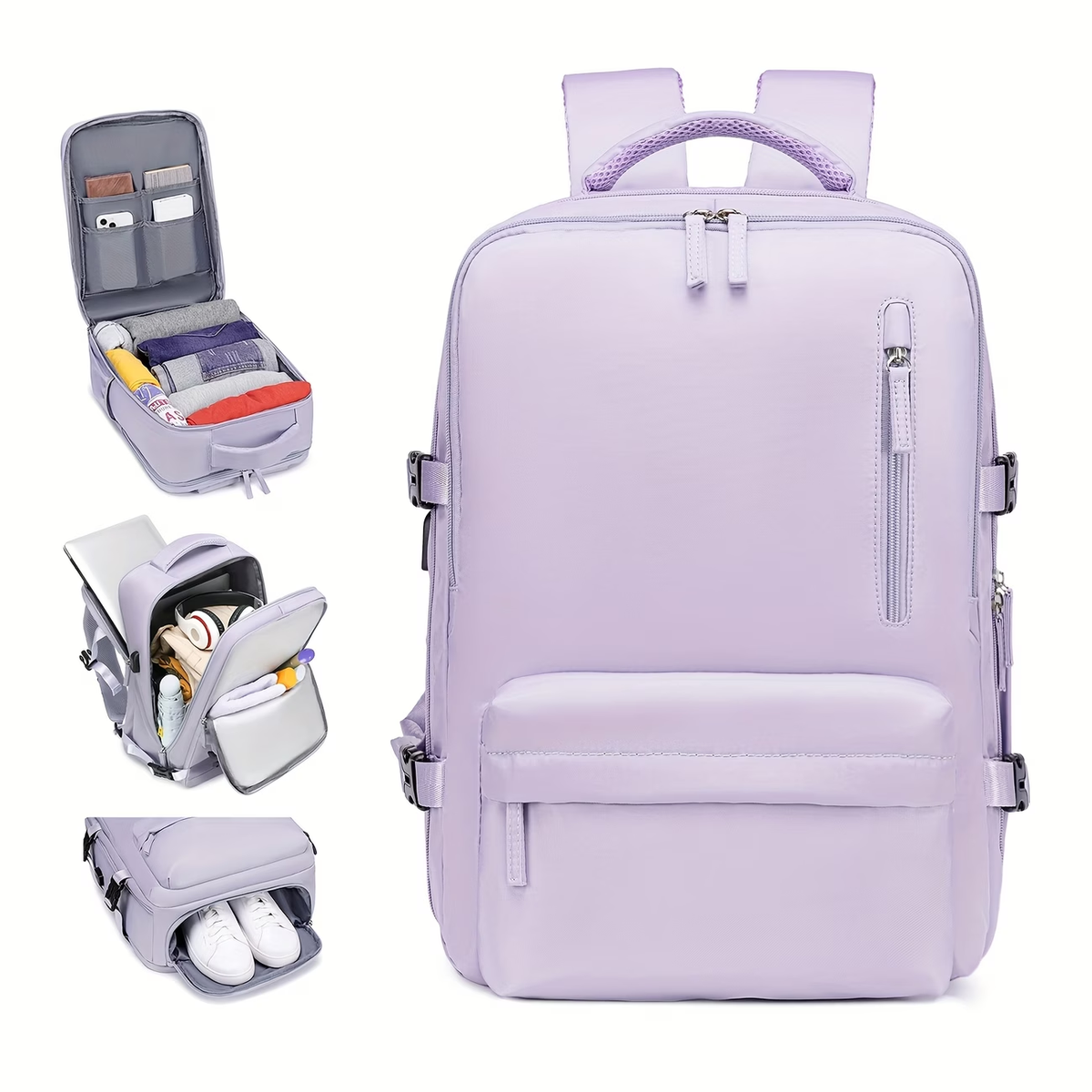 Airline-Approved Large Capacity Travel Backpack with 16" Laptop Compartment, Shoe Pocket & Multi-Pocket Organizer - Durable 180° Open Top, USB Charging, 360° Spinner Wheels for Business, Gym, School, Travel Backpack