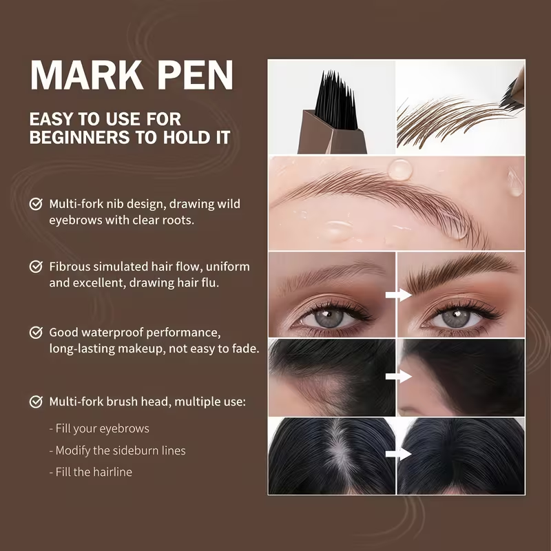 Dual-Effect Quick-Result Waterproof Eyebrow Pencil: Multi-branch Brush Head Design for Defining Each Eyebrow Hair with a Single Stroke + Precise Hairline Filling. Waterproof, Long-lasting Color That Resists Smudging. Three-dimensional Hair-like Flow