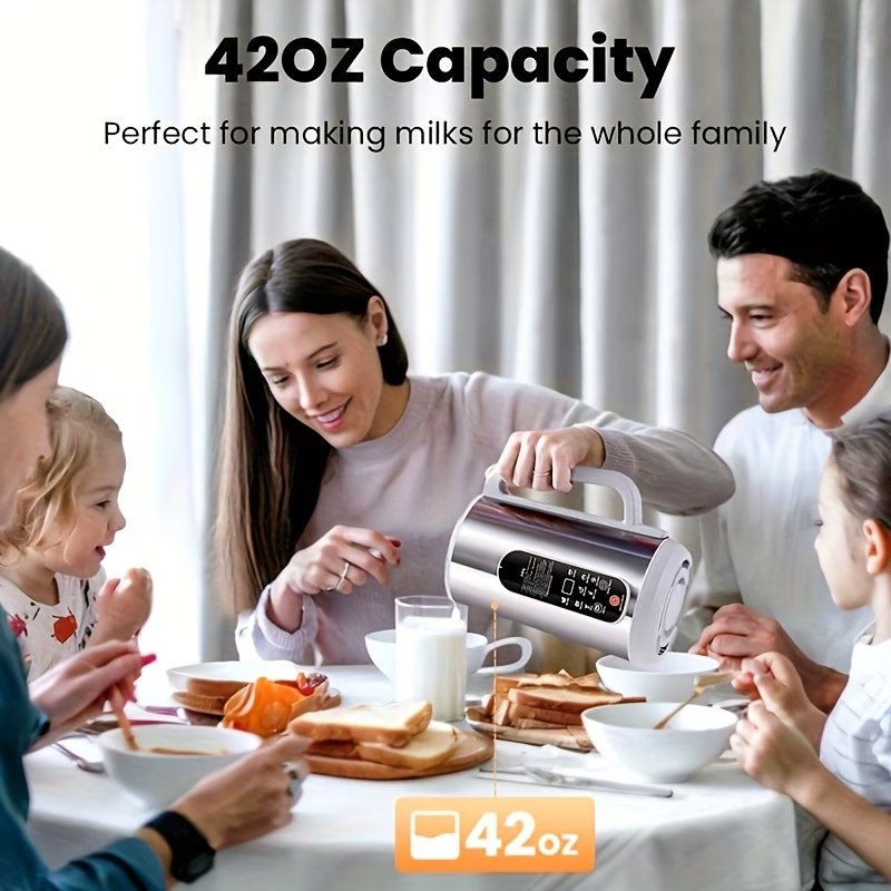 40.58Oz Stainless Steel Soy Milk Maker, Versatile Machine for Nut Milk, Soups, And Juices, Featuring Automatic Cleaning, 24-Hour Timer, Smart Touch Control, 1200Ml Capacity, 22000 RPM Motor Speed, 800W Power, 110V Soy Milk Maker