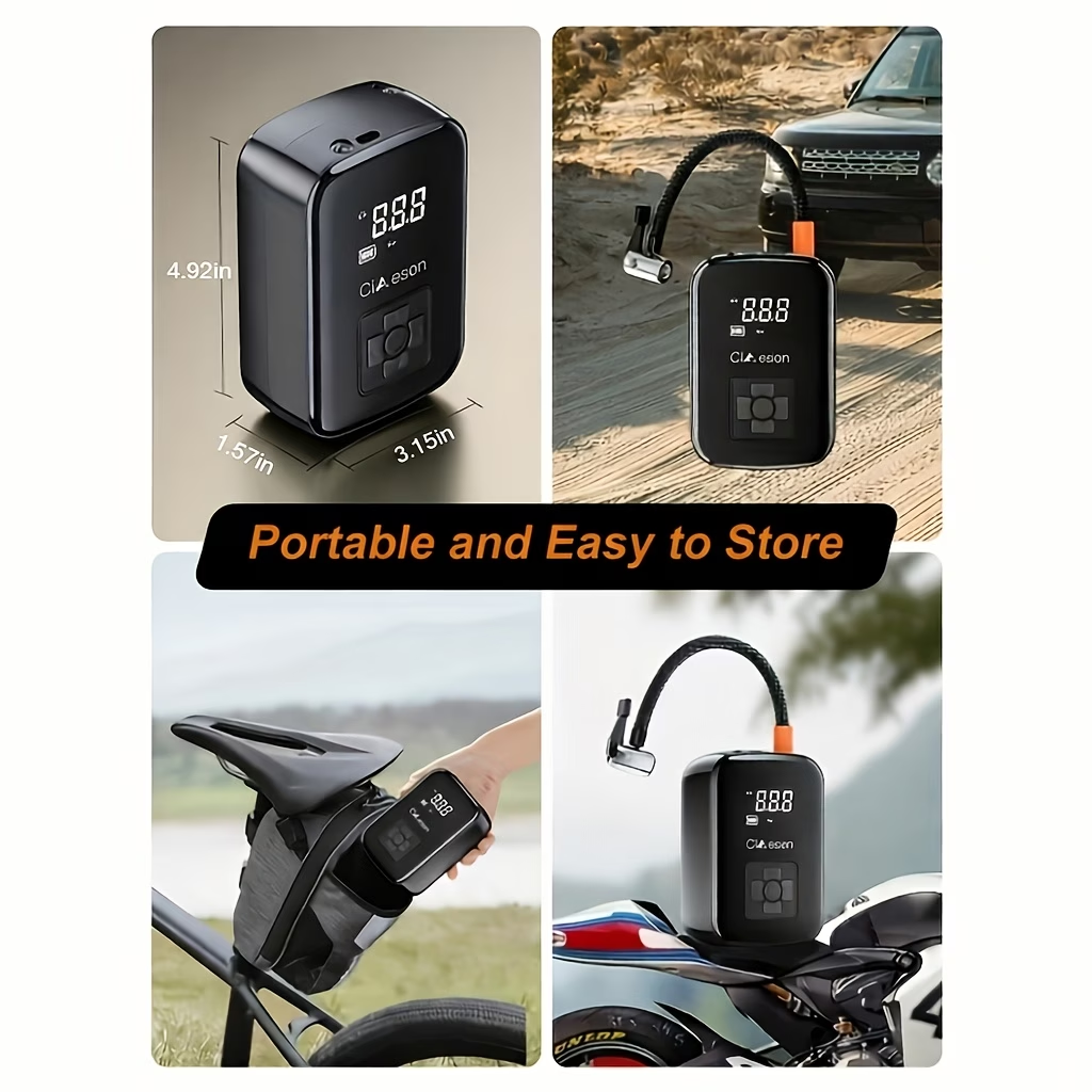 1pc Tire Inflator Portable Air Compressor, Fast Cordless Air Pump, Digital Display With Multi-function Nozzle Adapter And Long-lasting Lithium Battery For Car Motorcycle Bicycle Tire Ball, Auto Parts