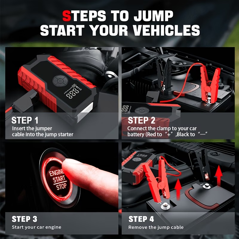 10000A 7-in-1 Multifunctional Emergency Jump Starter With 150PSI Air Pump, Digital Tire Inflator, Portable Car Battery Charger, Up To 2.64gal Gas/2.38gal Diesel, LED Emergency Light & USB Charging, Car Emergency Tool.Suitable As A Holiday Gift.