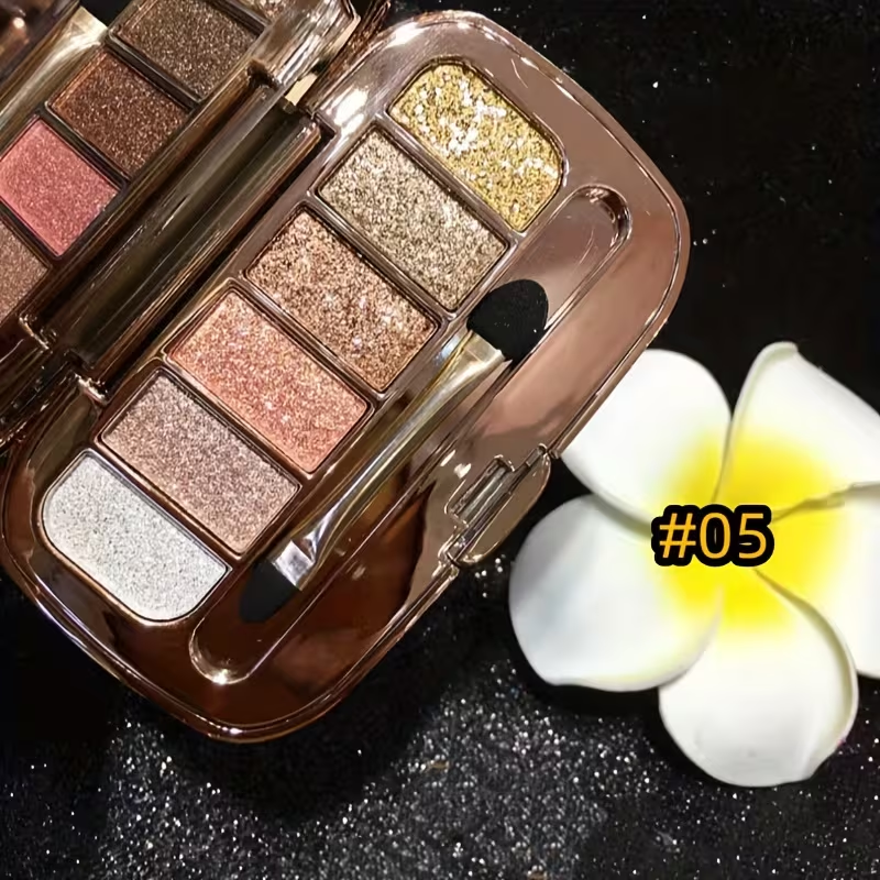 6 colors Diamond Pearly Glitter Eyeshadow Palette with Brush and Mirror - Enhance Your Eye Makeup with Polarized Shimmer