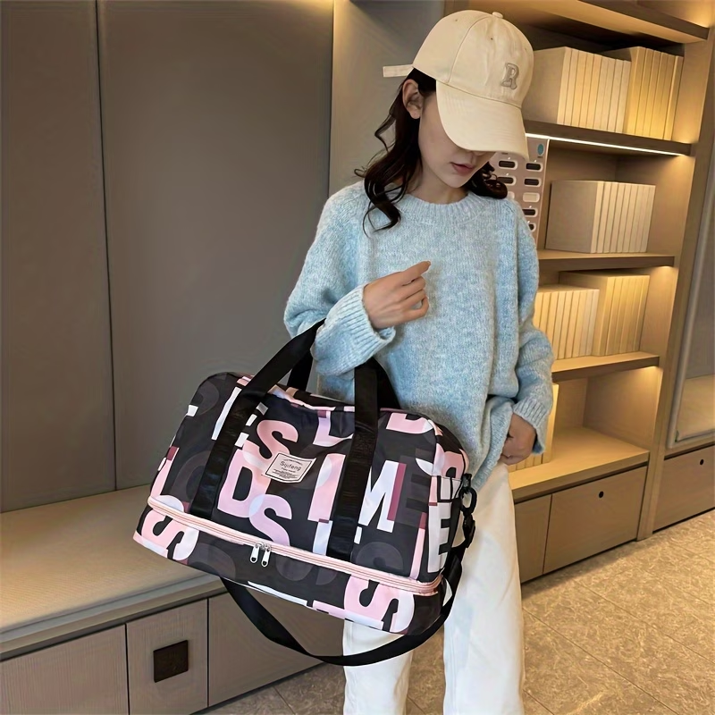 Duffel Bag with Independent Shoe Compartment - Lightweight, Large Capacity, Nylon, Machine Washable - Ideal for Swimming, Vacation, Short Business Trips, Maternity, Student Housing, Boarding, Yoga & Fitness Sessions - Fits Over Suitcase Handle