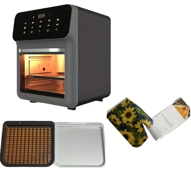 12QT Desktop Oven Set, 10 in 1 Multifunctional Air Fryer Toaster Combination, Baking, Reheating, No Deep Frying, Stainless Steel, LED Digital Touch Screen, Visible Window, Healthy Cooking, Space Saving Design, Black