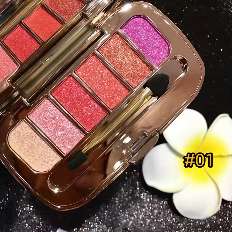 6 colors Diamond Pearly Glitter Eyeshadow Palette with Brush and Mirror - Enhance Your Eye Makeup with Polarized Shimmer