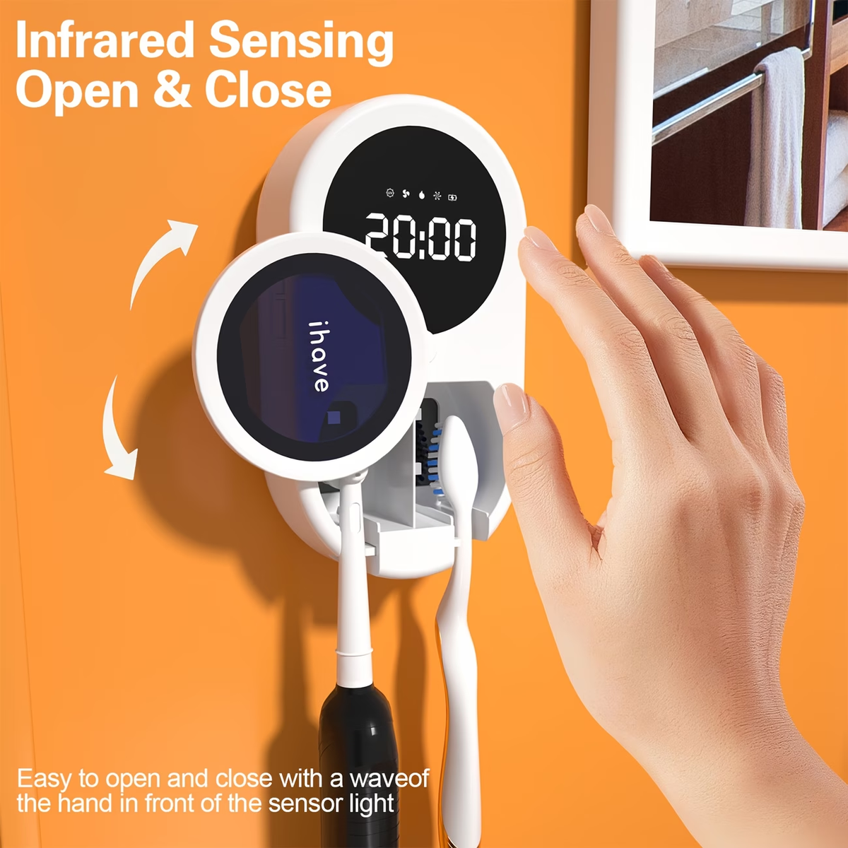TURAOHU Toothbrush Sanitizers with Negative Ions, Featuring a Dual-Slot Design for Heated And Fan Drying, a Portable Rechargeable UV Holder, an LED Smart Display, And a Wall-Mounted Option for Bathrooms