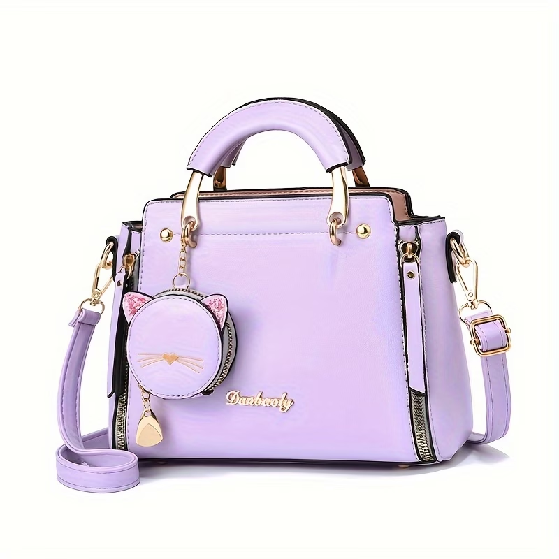Small Purses And Handbags for Women  Ladies Top Handle Satchel Purses Girls Shoulder Bags Fashion Mini Totes Bags with Cute Kitten Pendant
