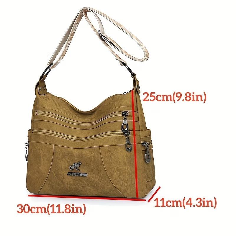 Vintage Style Shoulder Bag for Women, Solid Color, Casual Occasion Handbag with Zipper Closure