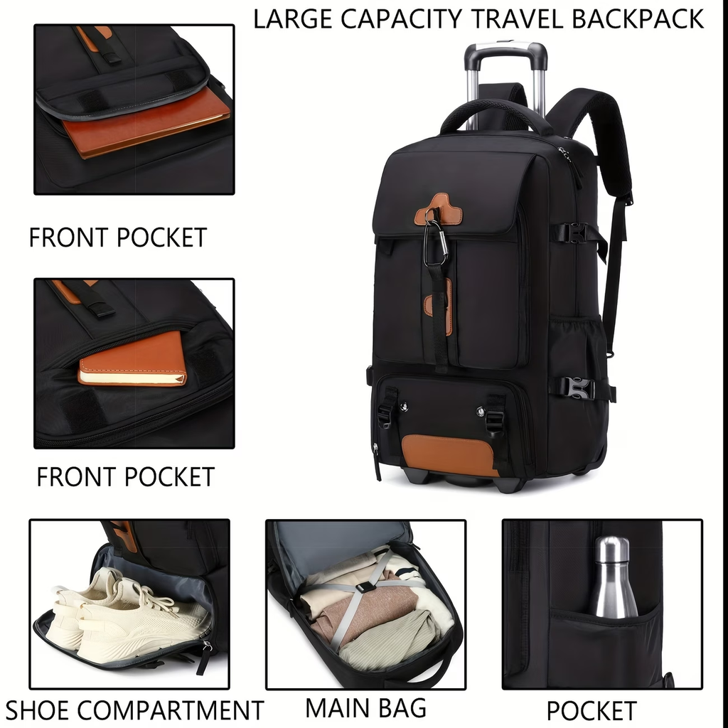 Travel Rolling Backpack, Travel Large Backpack Duffel Bag With Wheels, 17 Inch Laptop Backpack With Shoe Compartment, Trolley Suitcase Business College Ladies Men