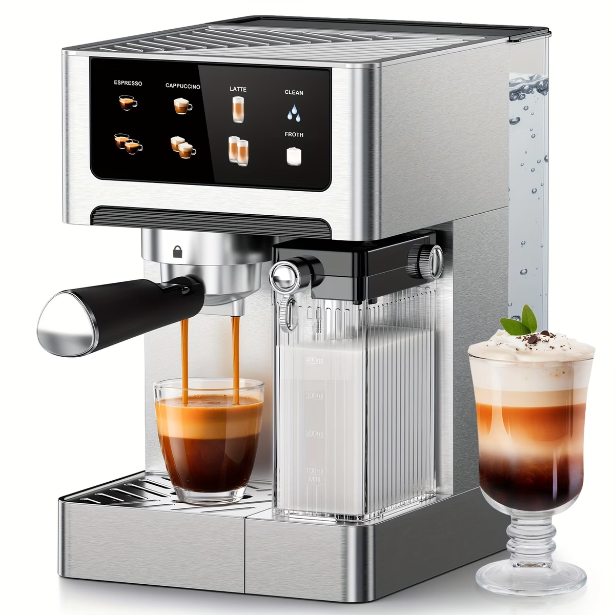 20-Bar Dual Boiler Espresso And Cappuccino Machine - 3-in-1 Latte Coffee Maker With Automatic Milk Frother And LED Touch Control