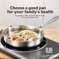 Uncoated stainless steel single handle frying pan, 11.02 inch flat bottomed healthy non chemical coating, evenly heated, universal for induction cookers and gas stoves, suitable for frying eggs, steaks, and dumplings