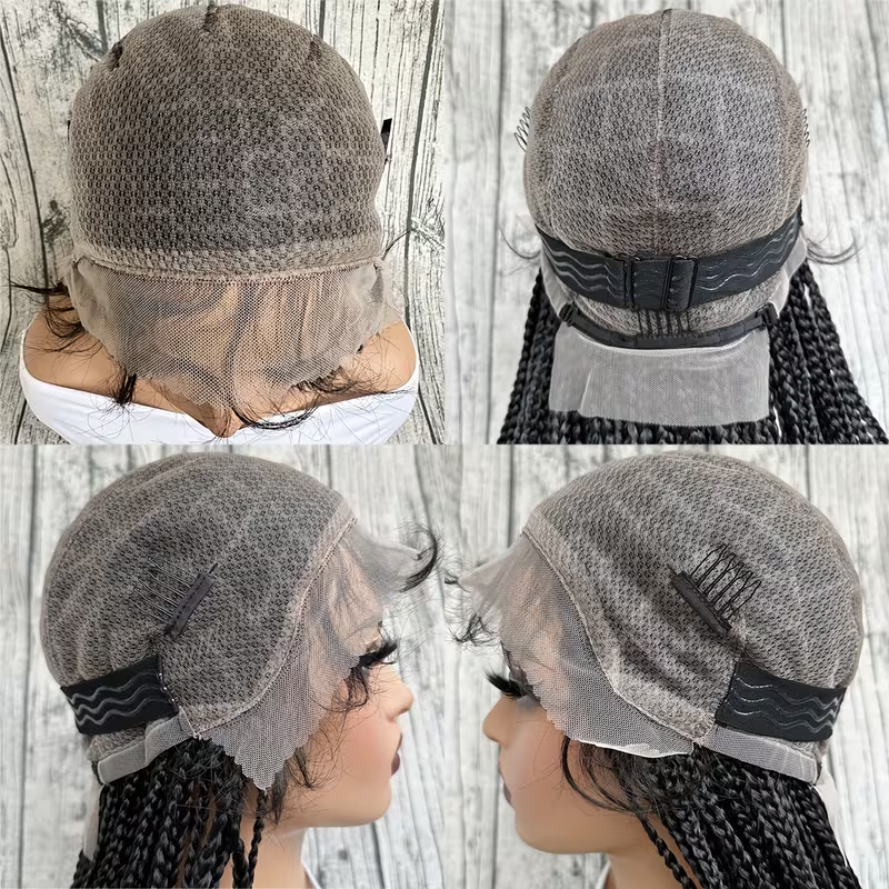 34 Inch Synthetic Full Lace Braided Wig for Women - Double Lace Front Knotless Braids with Thin Hair, Density Straight Hair, Brown Square Knotless Wig for Daily Part Use, Stylish Hair Accessory, Elegant Hairstyle, Secure Fit Wig
