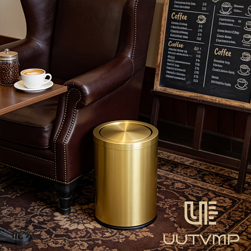 Customized for high-end use 9L gold plated luxury covered garbage bin, silent shaking lid garbage bin, villa luxury bathroom living room anti fingerprint waterproof garbage bin