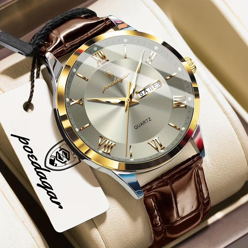 Luxury Business Men's Watch with Luminous Waterproof Calendar, Casual Quartz Men's Wristwatch