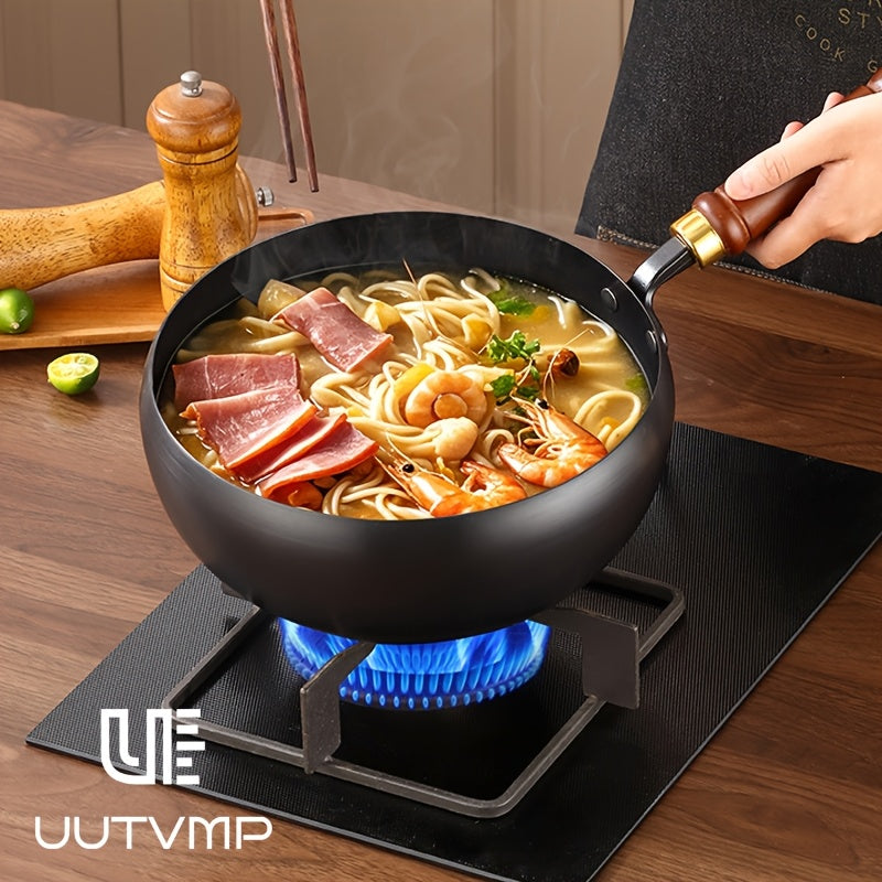 Deepening flat bottomed non stick iron pan, 24cm/9.44inch household deep frying pan, one-piece forged thickened substrate