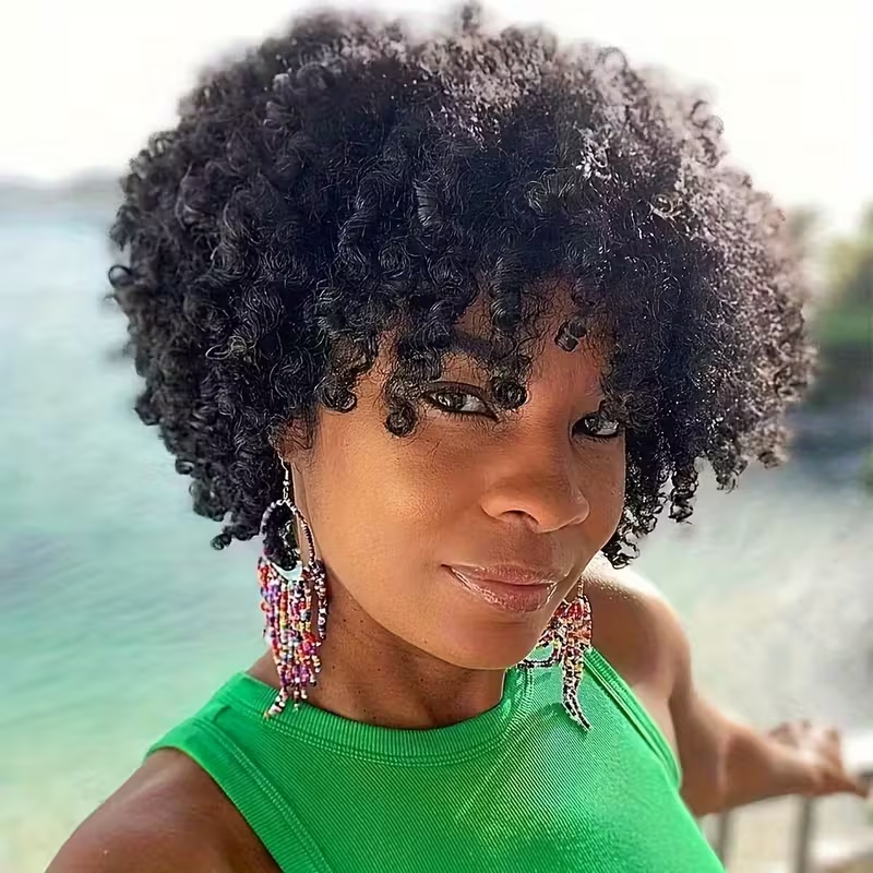Short Afro Kinky Curly Wigs for Women Human Hair Curly Pixie Cut Wig Natural Black Color Glueless Short Afro Kinky Wig Brazilian Virgin Human Hair African Style Daily Party Wear Wigs
