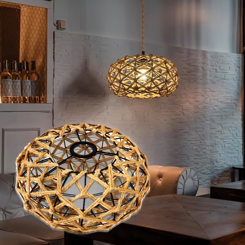 TURAOHU Shade 1 Elegant Seaside Retro Bohemian Style Shade with Metal Decor, Country Woven Rope Design for Bedroom, Kitchen, Corridor and Semi-Flush Ceiling Fixture in Rural Decoration, Room Decorative Lampshade