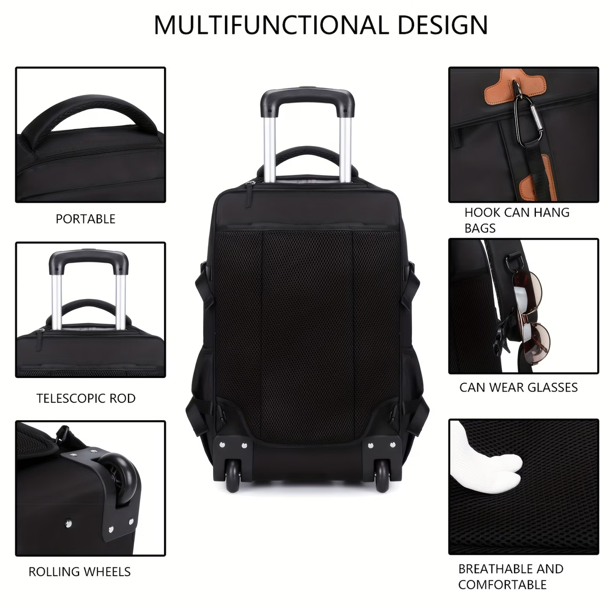 Travel Rolling Backpack, Travel Large Backpack Duffel Bag With Wheels, 17 Inch Laptop Backpack With Shoe Compartment, Trolley Suitcase Business College Ladies Men
