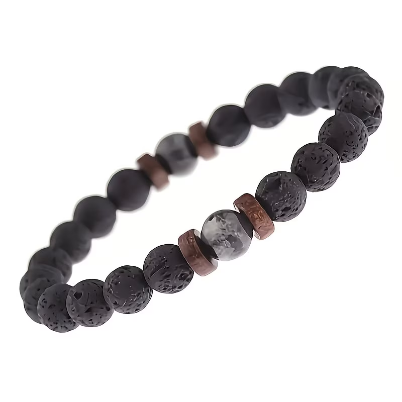 1pc Men'S Vintage Natural Stone Bracelet, Featuring Essential Oil Beads - Black And Brown, Suitable for Everyday Wear, Perfect for Father'S Day, Valentine'S Day, Christmas, Halloween, Thanksgiving
