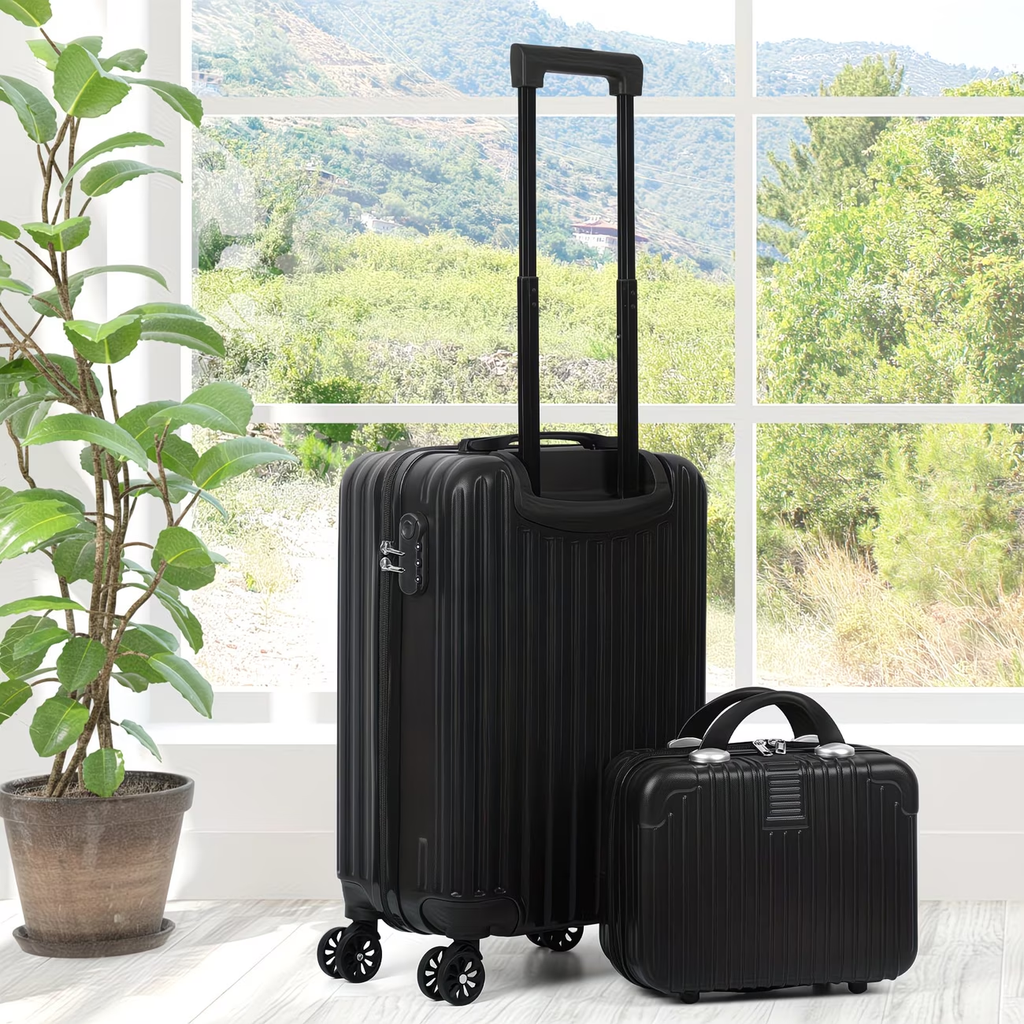 2pcs Luggage Set, 20-Inch Rolling Suitcase & 14-Inch Makeup Bag, Travel Carry-On Trolley Bag with Spinning Wheels & TSA Lock for Business & Leisure Flights. Available In Four Colors.