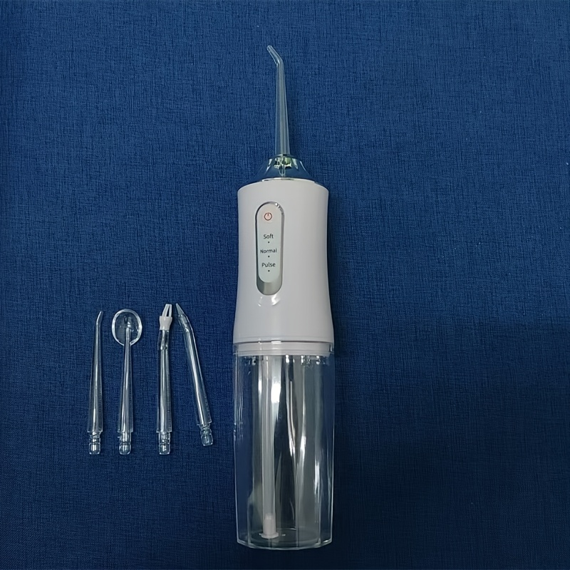 Large-capacity oral irrigator, tongue cleaner, teeth rinser; portable USB rechargeable; deep cleaning of teeth; comes with 4 cleaning heads.